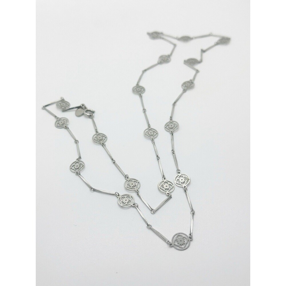 Vintage 1977 Avon Blooming Lotus Flower Openwork Silver Tone Necklace 27” - Picture 4 of 9